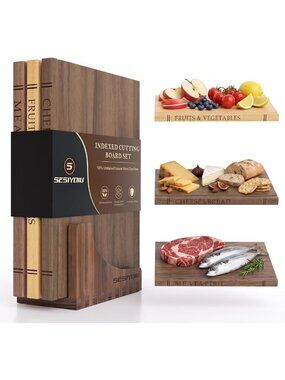 3-Piece Acacia Wooden Cutting Board Set - Book-Shaped Kitchen Boards for